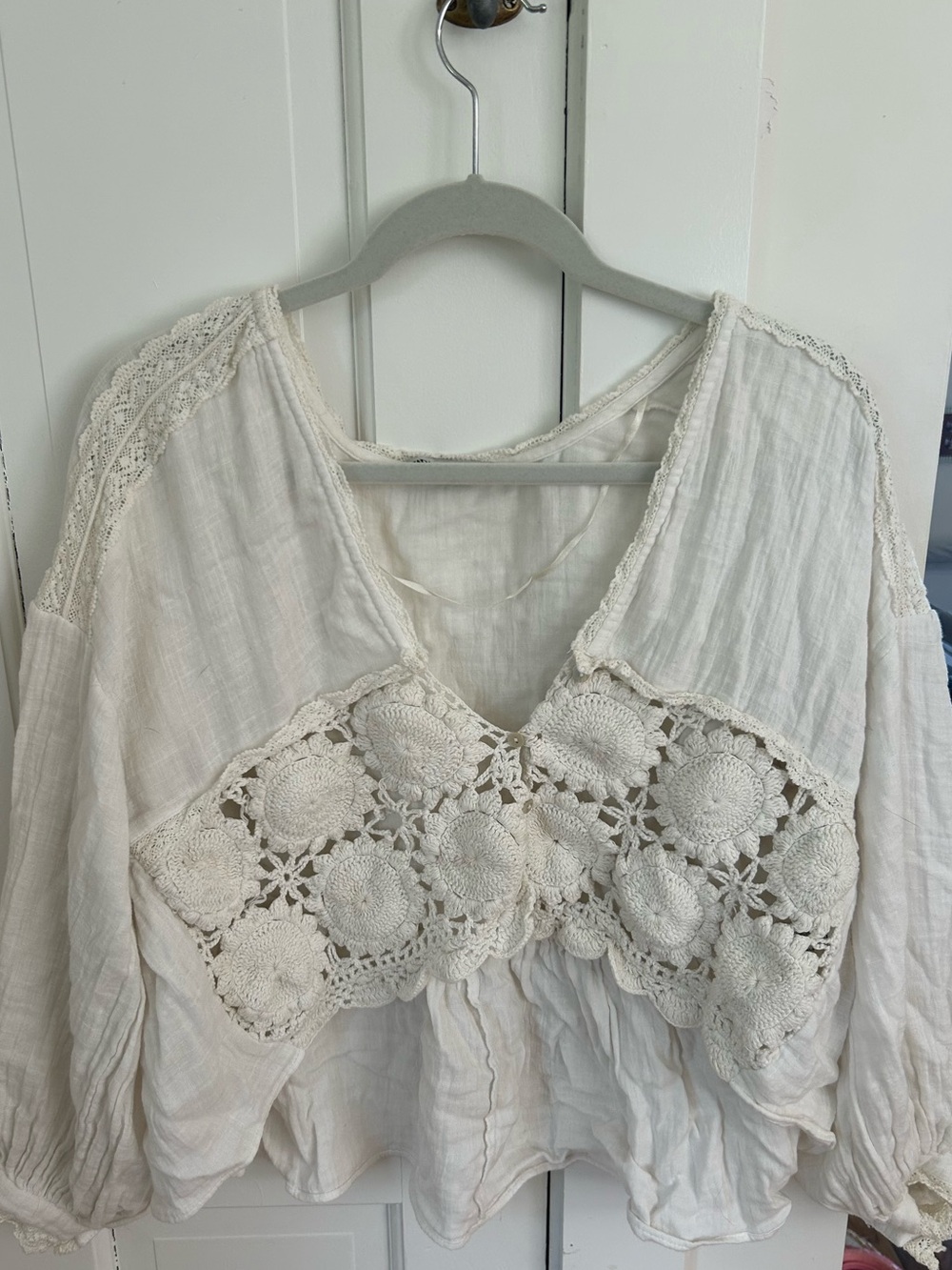 Zara Cream Crochet Lace Peasant Blouse